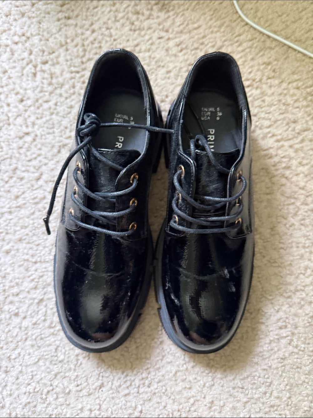 Primark Black Patent Lace-Up Derby Shoes